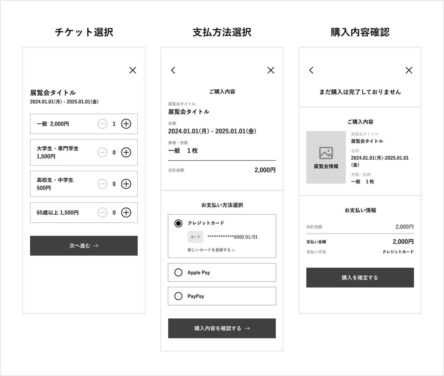 支払いページのワイヤーフレーム